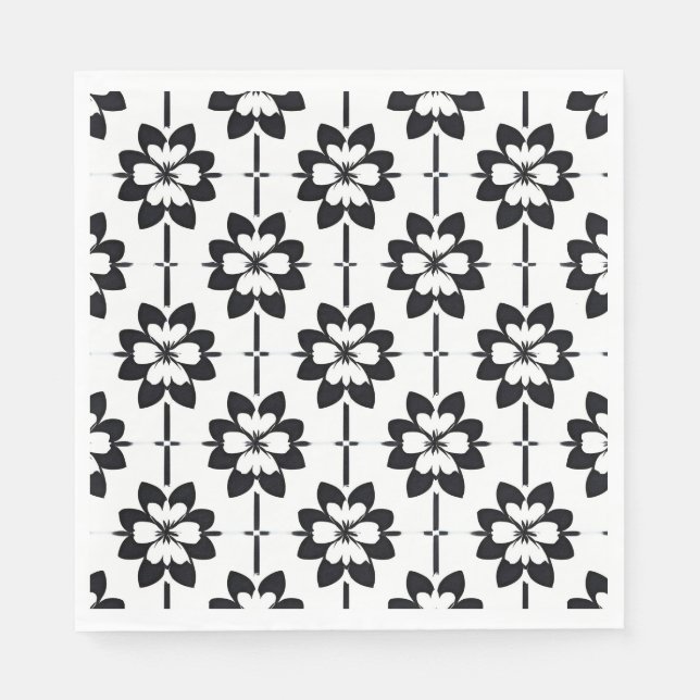 Black and White Abstract Floral Pattern Napkin (Front)