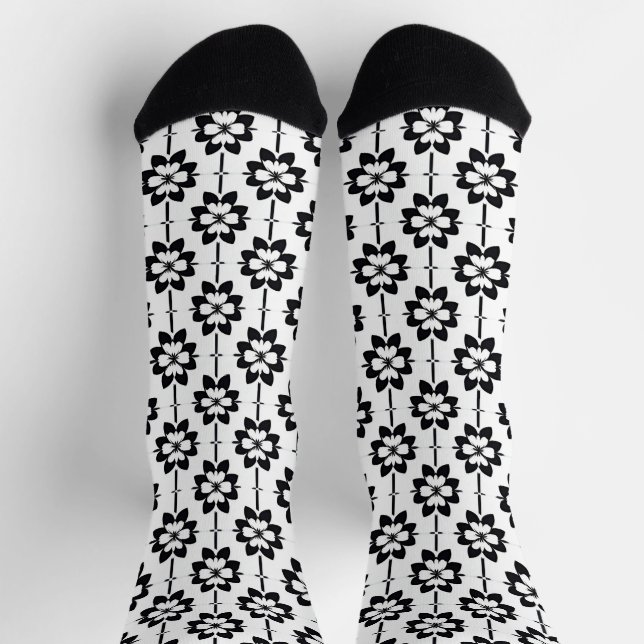 Black and White Abstract Floral Pattern Socks (Top)