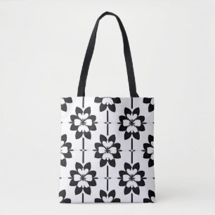 Black and White Abstract Floral Pattern Tote Bag