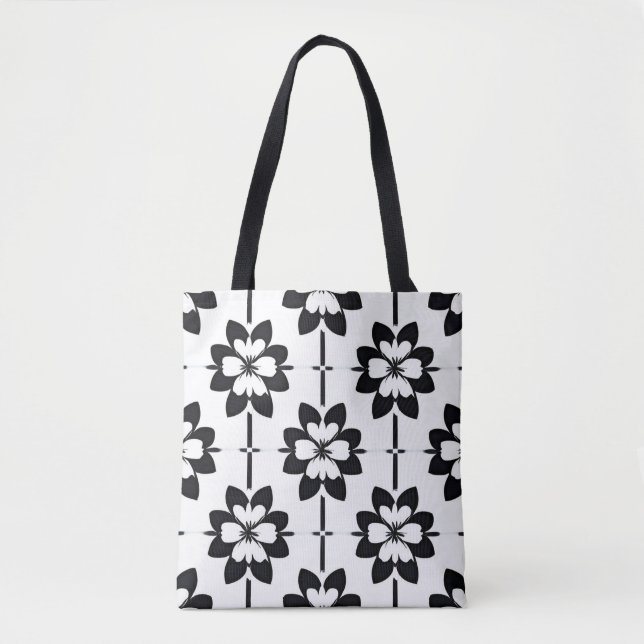 Black and White Abstract Floral Pattern Tote Bag (Front)