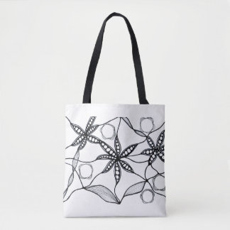 Black and white abstract flowers tote bag