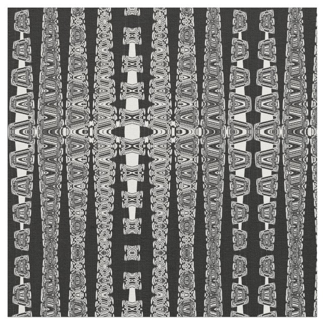 black and white abstract fractal geometric pattern fabric (Close Up)