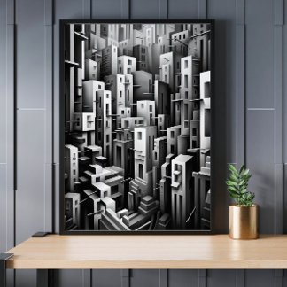 Black and White Abstract Geometric Art Print