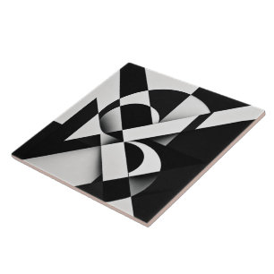 Black and white abstract geometric illusion tile