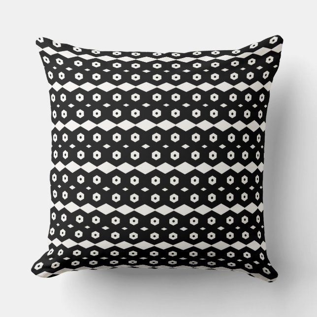 Black and White Abstract Geometric Pattern Cushion (Front)
