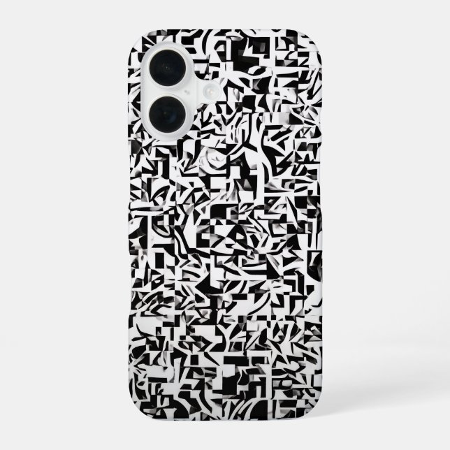 Black and White Abstract Geometric Pattern iPhone 16 Case (Back)