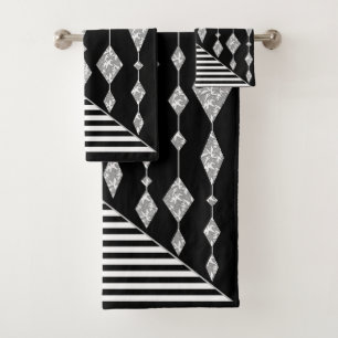 Black and white, abstract, geometric, simple, Scan Bath Towel Set