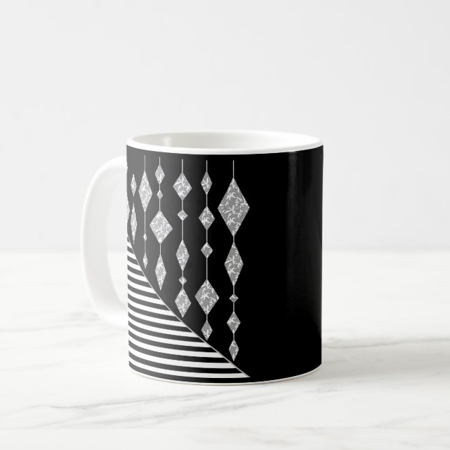 Black and white, abstract, geometric, simple, Scan Coffee Mug (Front Left)