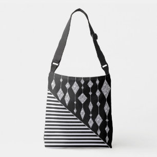 Black and white, abstract, geometric, simple, Scan Crossbody Bag