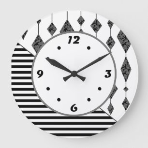 Black and white, abstract, geometric, simple, Scan Large Clock