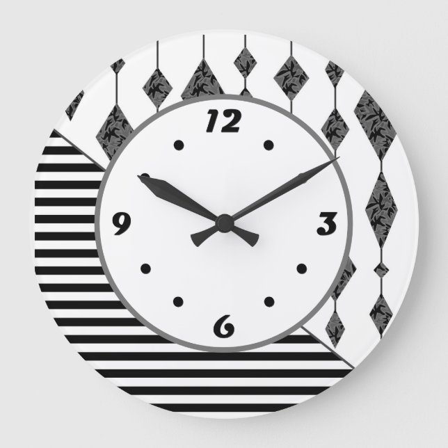 Black and white, abstract, geometric, simple, Scan Large Clock (Front)