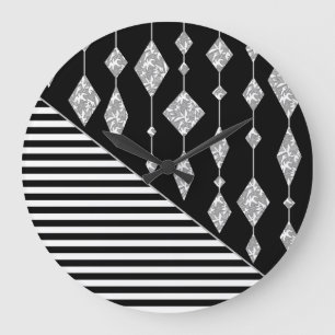 Black and white, abstract, geometric, simple, Scan Large Clock