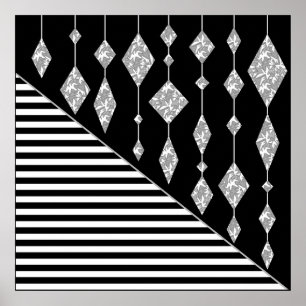 Black and white, abstract, geometric, simple, Scan Poster
