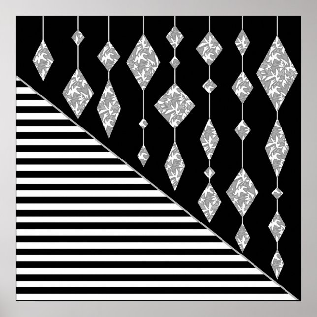 Black and white, abstract, geometric, simple, Scan Poster (Front)