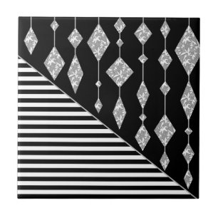 Black and white, abstract, geometric, simple, Scan Tile