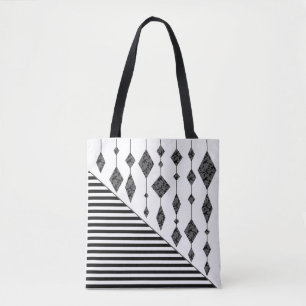 Black and white, abstract, geometric, simple, Scan Tote Bag