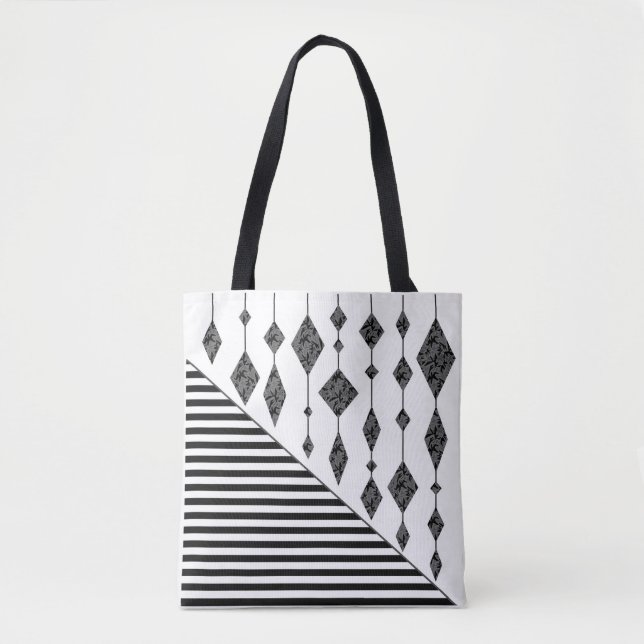Black and white, abstract, geometric, simple, Scan Tote Bag (Front)