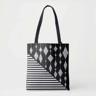 Black and white, abstract, geometric, simple, Scan Tote Bag