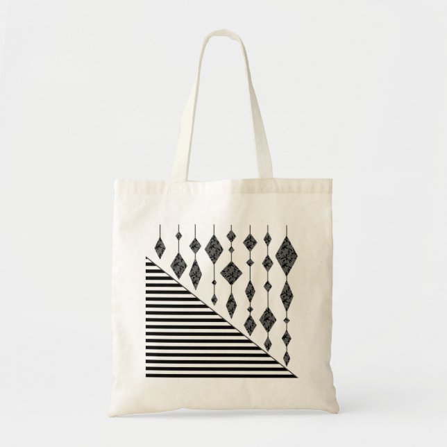 Black and white, abstract, geometric, simple, Scan Tote Bag (Front)