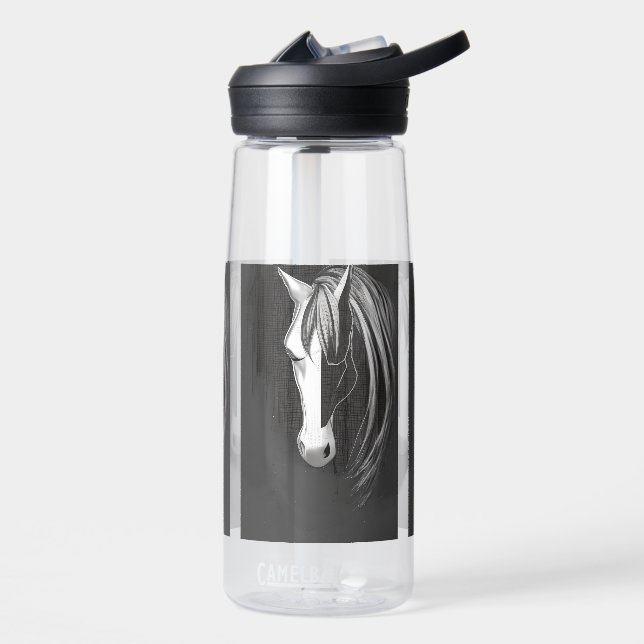 Black and White Abstract Horse Water Bottle (Left)