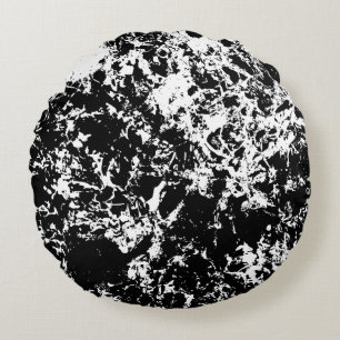 Black and White Abstract Ice Formation Round Cushion