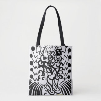 black and white abstract image, stylish tote bag