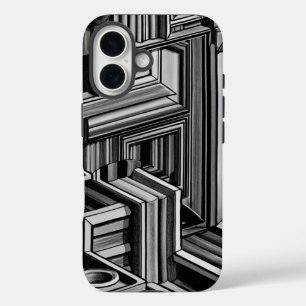 Black and White Abstract Industrial Pattern iPhone 16 Case