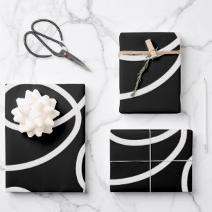 Black And White Abstract Line Brush Strokes Wrapping Paper Sheet