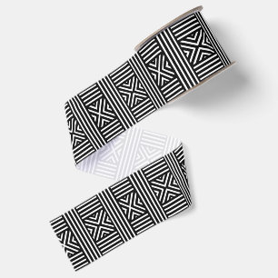 Black and White Abstract LIne Pattern Grosgrain Ribbon