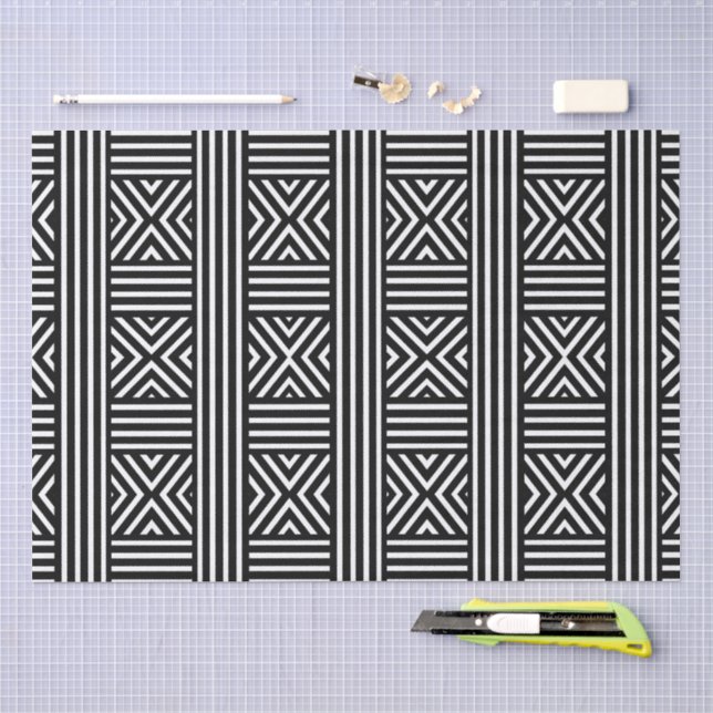 Black and White Abstract Line Pattern Tissue Paper (Craft)