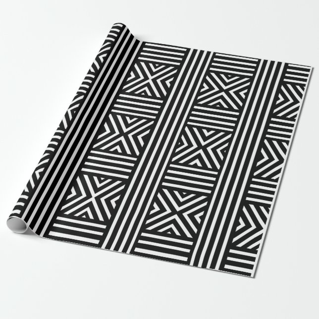 Black and White Abstract LIne Pattern Wrapping Paper (Unrolled)