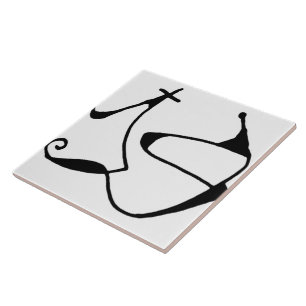 Black and White Abstract Linear Decorative Art Tile