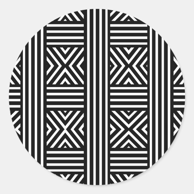 Black and white abstract lines classic round sticker (Front)