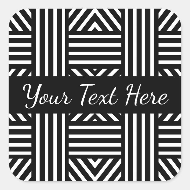 Black and White Abstract Lines Square Sticker (Front)
