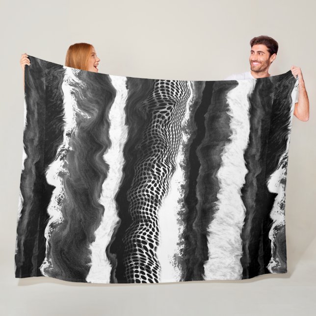 Black and White Abstract Modern Illusion Art   Fleece Blanket (In Situ)