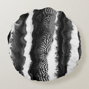 Black and White Abstract Modern Illusion Art Round Cushion