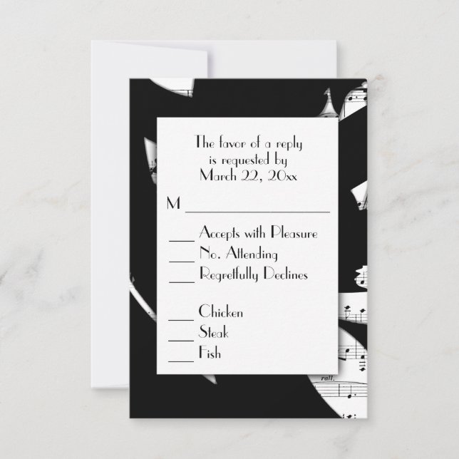 Black and White Abstract Music RSVP w Menu Choice (Front)