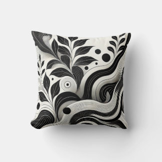 Black and White Abstract Nature Design Cushion