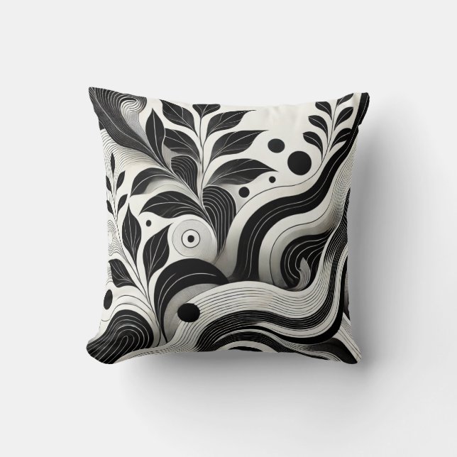 Black and White Abstract Nature Design Cushion (Front)