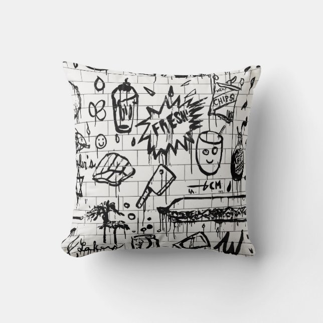 BLACK AND WHITE ABSTRACT PAINTING CUSHION (Front)
