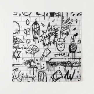 BLACK AND WHITE ABSTRACT PAINTING TAPESTRY