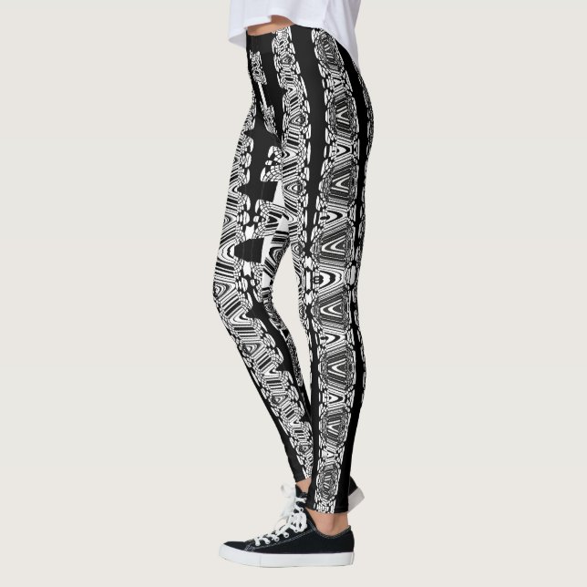 black and white abstract pattern leggings (Left)