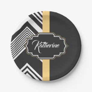 Black and White Abstract Pattern Paper Plate