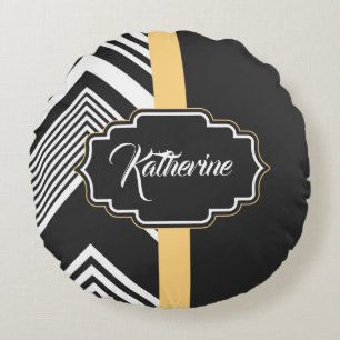 Black and White Abstract Pattern Round Cushion