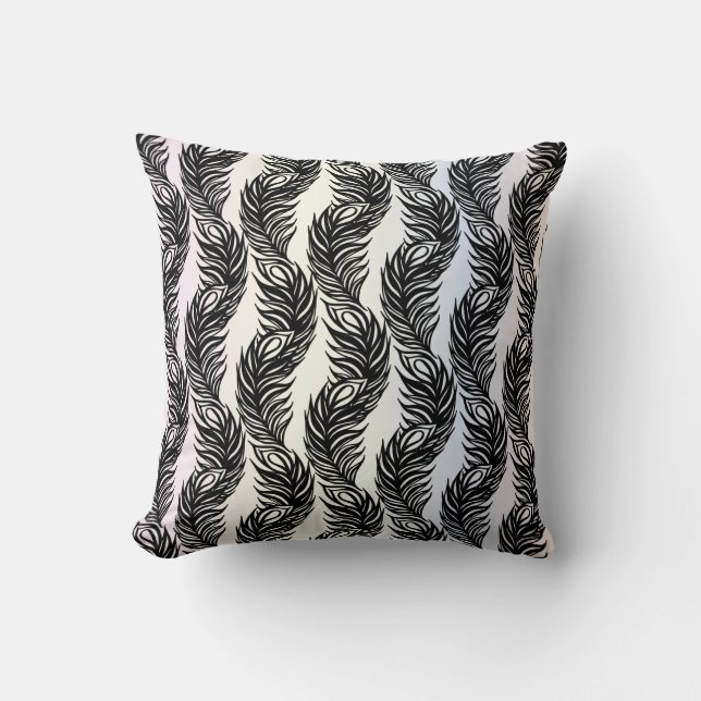 Black and white abstract Peacock feather pattern Cushion (Front)