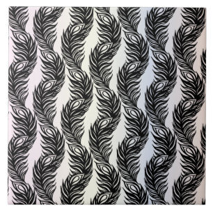 Black and white abstract Peacock feather pattern Tile