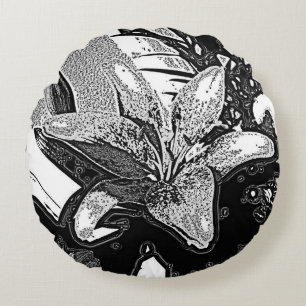 black and white abstract shapes modern round cushion