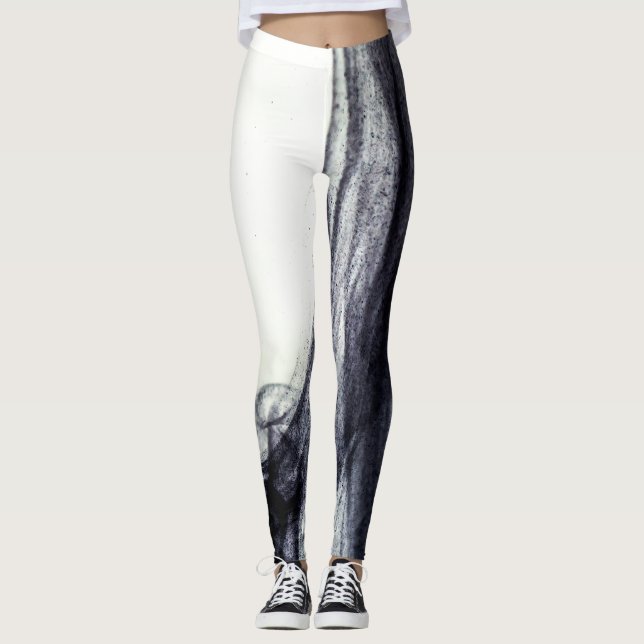 Black and white Abstract smoke Leggings (Front)