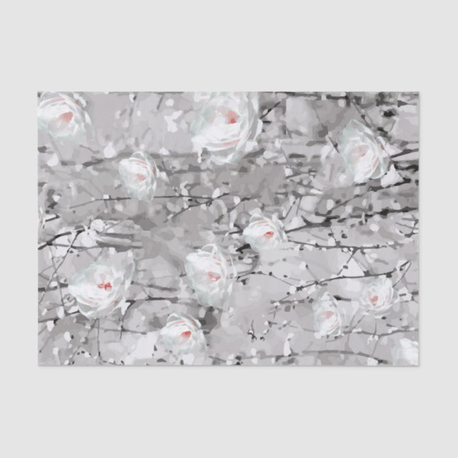 Black and White Abstract Snowy Flower Tissue Paper (Front)