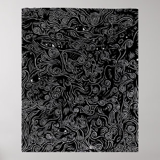 Black and white abstract spirals and Eye Poster